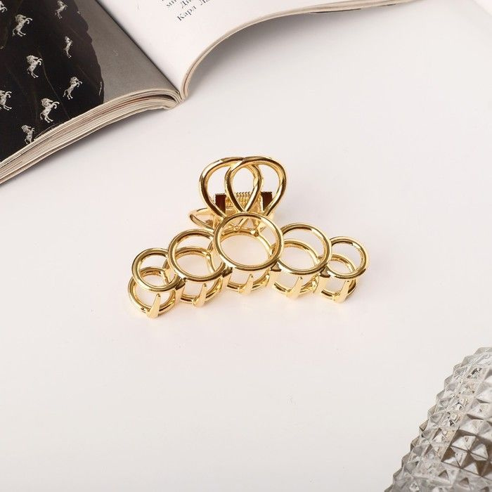 Краб для волос "Либерти" кольца, 7,5 см, золото, 2 штуки. #1