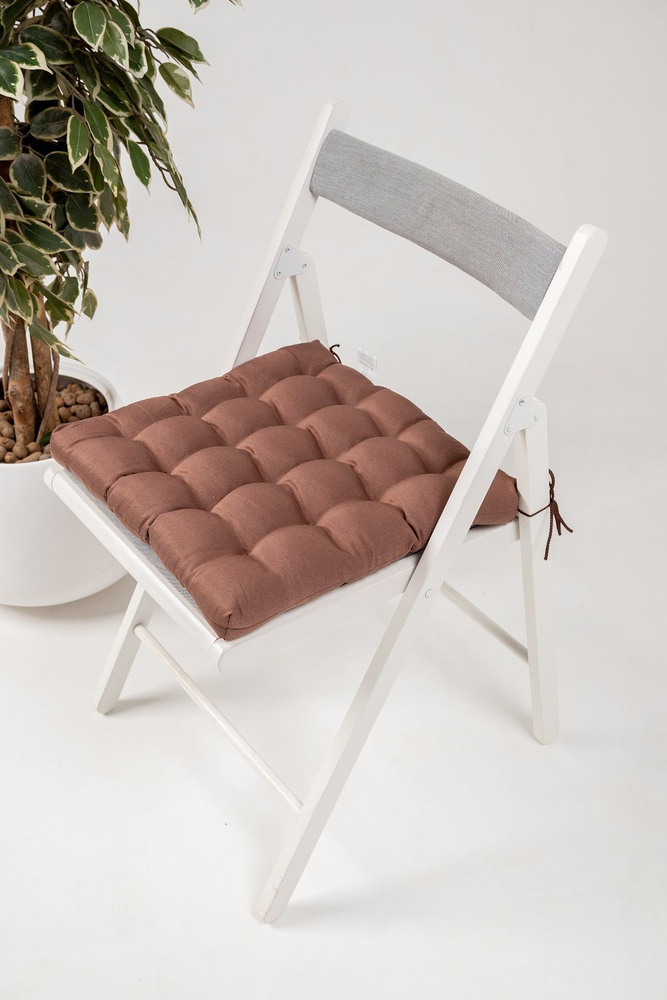 Подушка-сидушка "Лофт" коричневая с завязками на стул, офисное, компьютерное кресло с лузгой гречихи #1