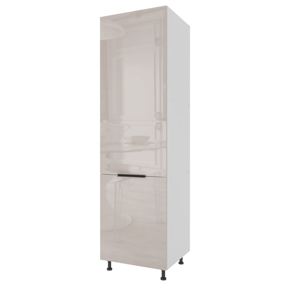 Кухонный модуль напольный колонна под холодильник LeoLana COLOR, Крем бежевый глянец/Белый, 60х57,6х214 #1