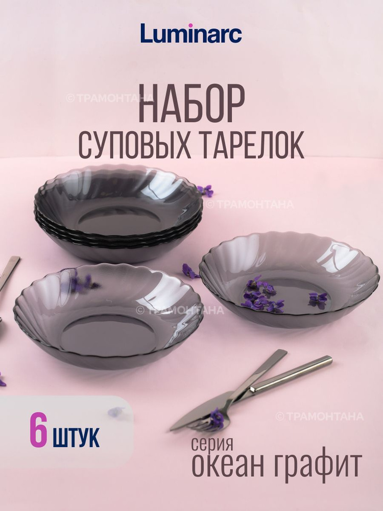 Набор суповых тарелок ОКЕАН ГРАФИТ 20.5см 6шт #1
