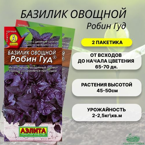 Базилик овощной Робин Гуд, АЭЛИТА семена, 2 пакетика по 0,3гр  #1