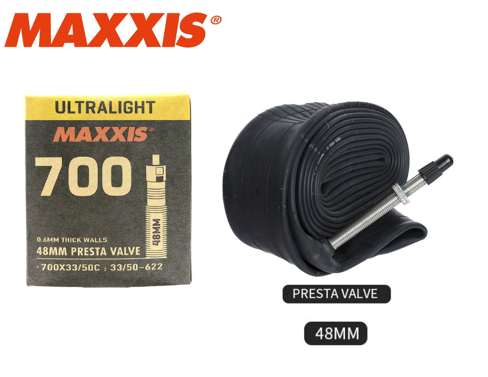 Камера 700х33/50c Maxxis Ultralight велониппель 48 мм, 1 шт в индивидуальной упаковке  #1