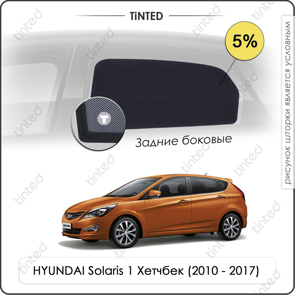 Шторки на автомобиль солнцезащитные HYUNDAI Solaris 1 Хетчбек 5дв. (2010 - 2017) на задние двери 5%, #1