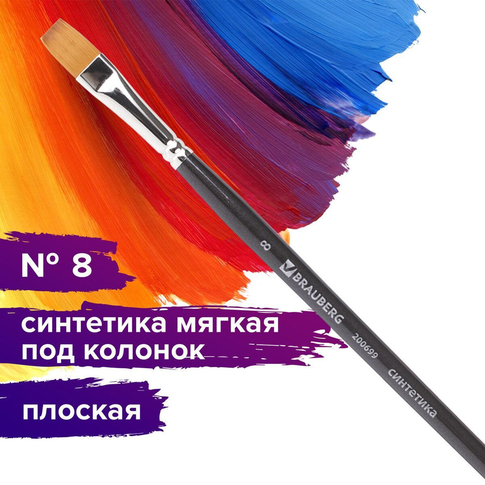 Кисть художественная профессиональная Brauberg ART classic, синтетика мягкая под колонок, плоская, № #1