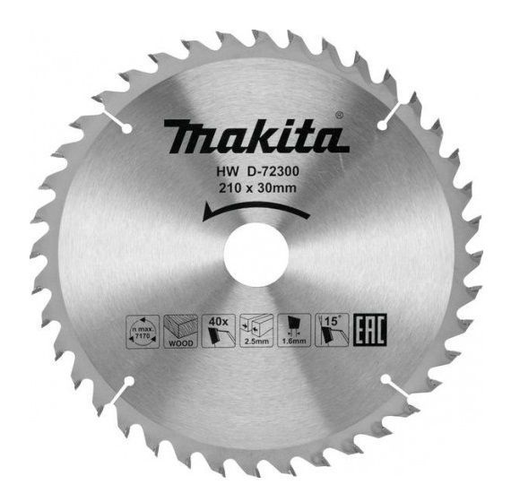 Пильный диск для дерева, 210х30х2.5/1.6x40T Makita (D-72300) #1