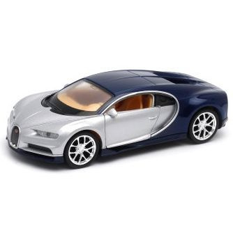 Машинка металлическая Welly 1:39 Bugatti Chiron (Бугатти Широн) инерционная, двери открываются / Серебристый #1