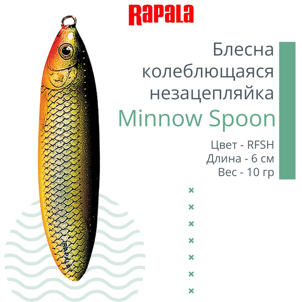 Блесна для рыбалки колеблющаяся RAPALA Minnow Spoon, 6см, 10гр /RFSH (незацепляйка)  #1