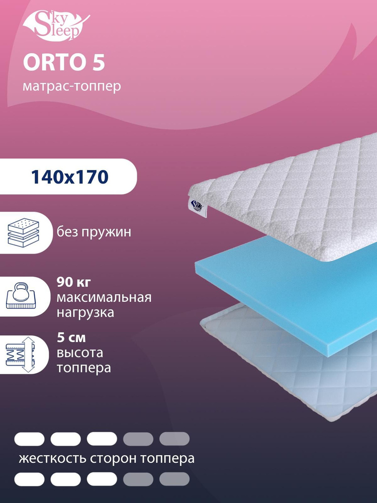 Матрас-топпер, Топпер-наматрасник SkySleep ORTO 5 на диван, тонкий матрас, на резинке, Беспружинный 140x170 #1