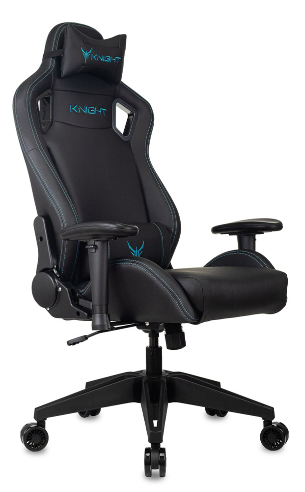 Кресло игровое Knight Outrider Smile черный экокожа / Компьютерное геймерское кресло, 2 подушки, с подголовником, #1