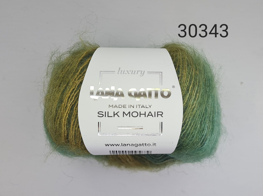 Пряжа Lana Gatto Silk Mohair/ Лана Гатто Силк Мохер /- цвет 30343, Горчично-зеленый меланж - 2 шт.  #1