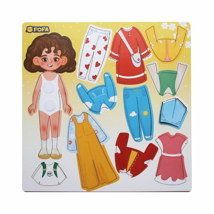 Развивающая игра для девочек "FOFA" - Кукла с одеждой на липучках - "Одевашка Нина" 12 элементов одежды #1
