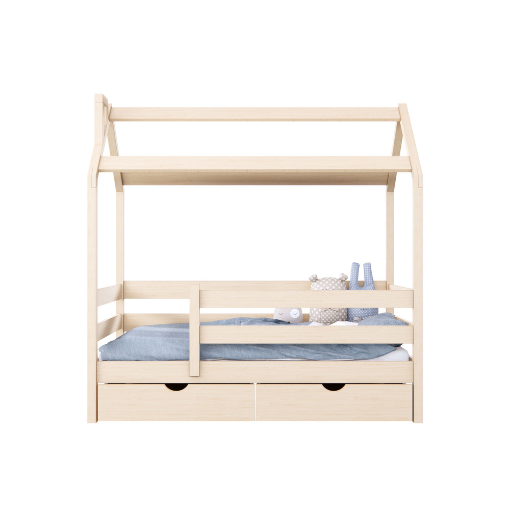 Детская кровать домик Ballu 160x80 см, из массива березы, с бортиком, без покраски  #1