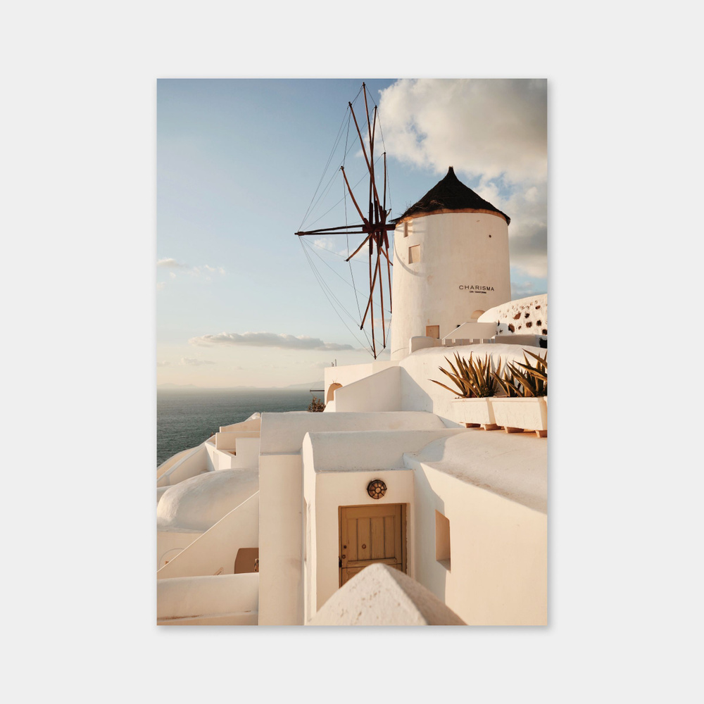Постер для интерьера Санторини. Ветряная мельница 21x30 см  #1