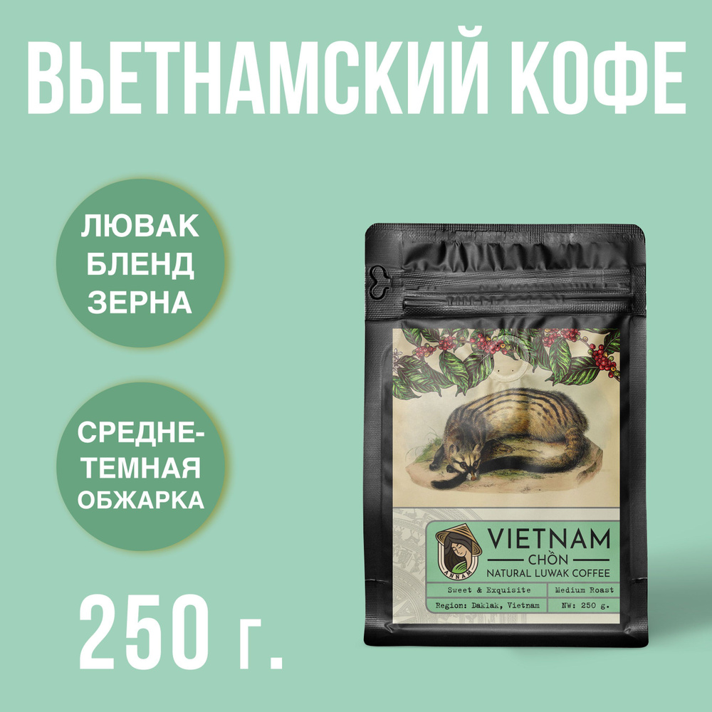 Вьетнамский кофе Лювак в зернах ANNAM CHON, 250г #1