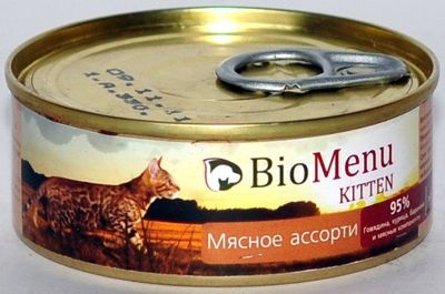 Полнорационный влажный корм BioMenu консервы для котят паштет Мясное ассорти 100г  #1