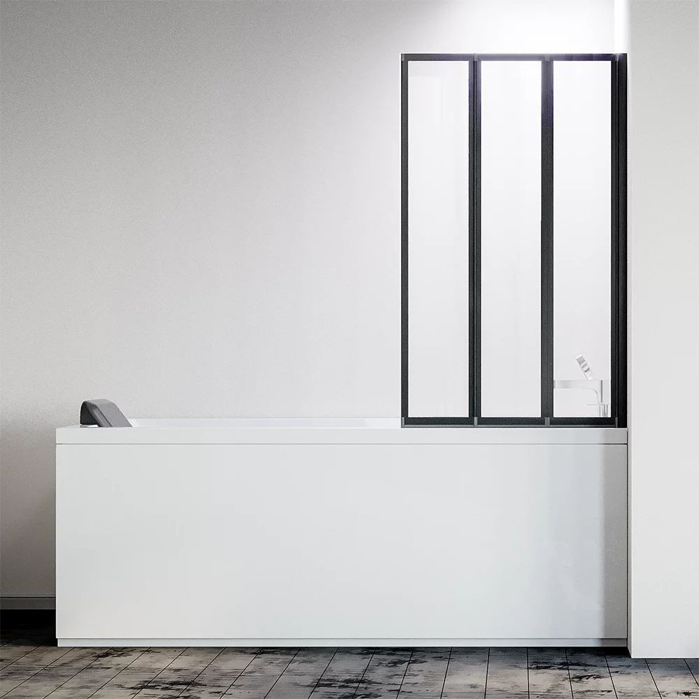 Шторка стеклянная на ванну Veconi PL-73BR правая 90 см. , профиль черный матовый, прозрачное стекло Easy #1