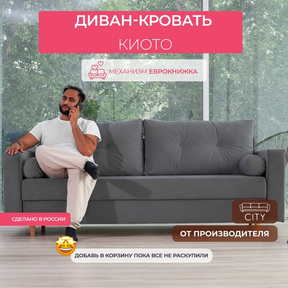 Раскладной диван кровать, механизм еврокнижка, 220х96х85 см  #1