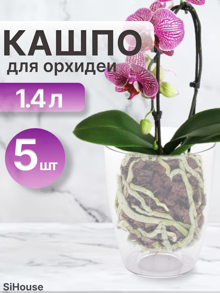 Кашпо для орхидеи 1,4л прозрачный / Горшок для цветов / Набор 5 шт ...