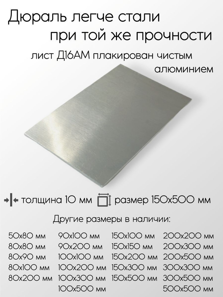 Алюминий дюраль Д16АМ лист толщина 10 мм 10x150x500 мм #1