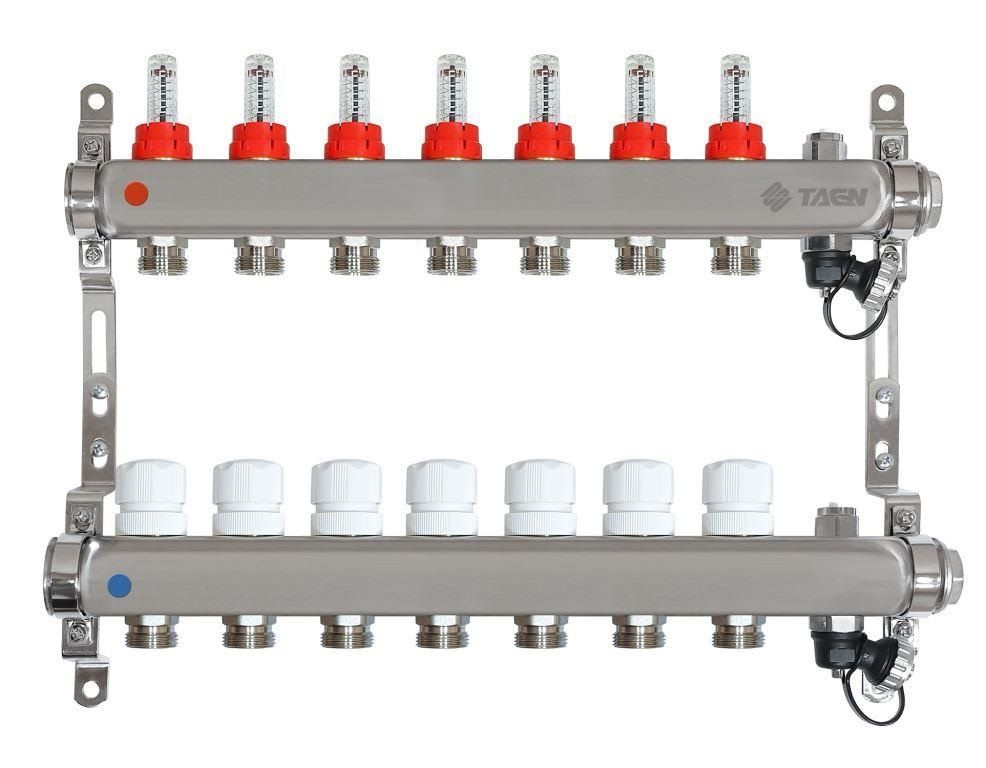 Коллекторная группа для теплого пола TAEN 1x3/4x7 вых. с расходомерами, регулир.клапанами, ручным воздух-ом, #1