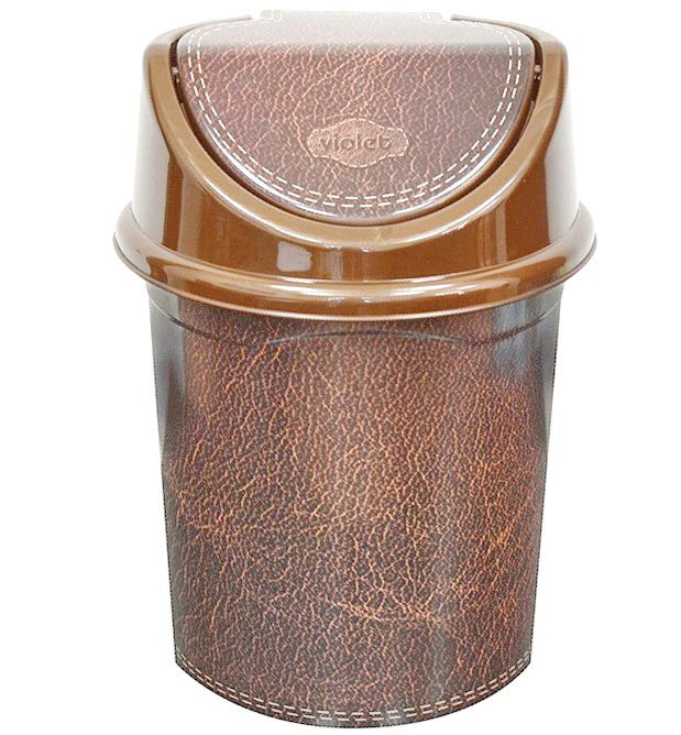 Ведро для мусора с качающейся крышкой 8л "Кожа" коричневое овальная форма (24х19 h35см)  #1