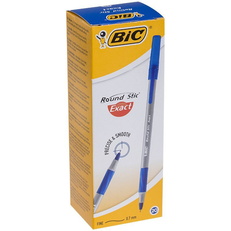 Набор 20 шт - Ручка шариковая Bic "Round Stic Exact" синяя, 0,7мм, грип  #1