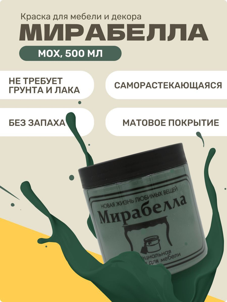 Краска Мирабелла для мебели и декора матовая быстросохнущая, Мох  #1