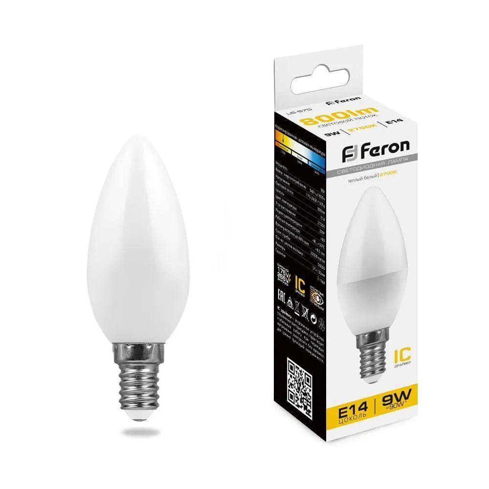 Лампа светодиодная Feron LB-570 Свеча E14 9W 2700K 25798 #1