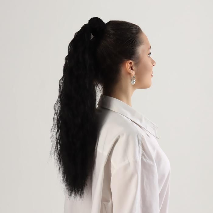 Хвост накладной, волнистый волос, на резинке, 60 см, 100 гр, цвет чёрный(#SHT3)  #1