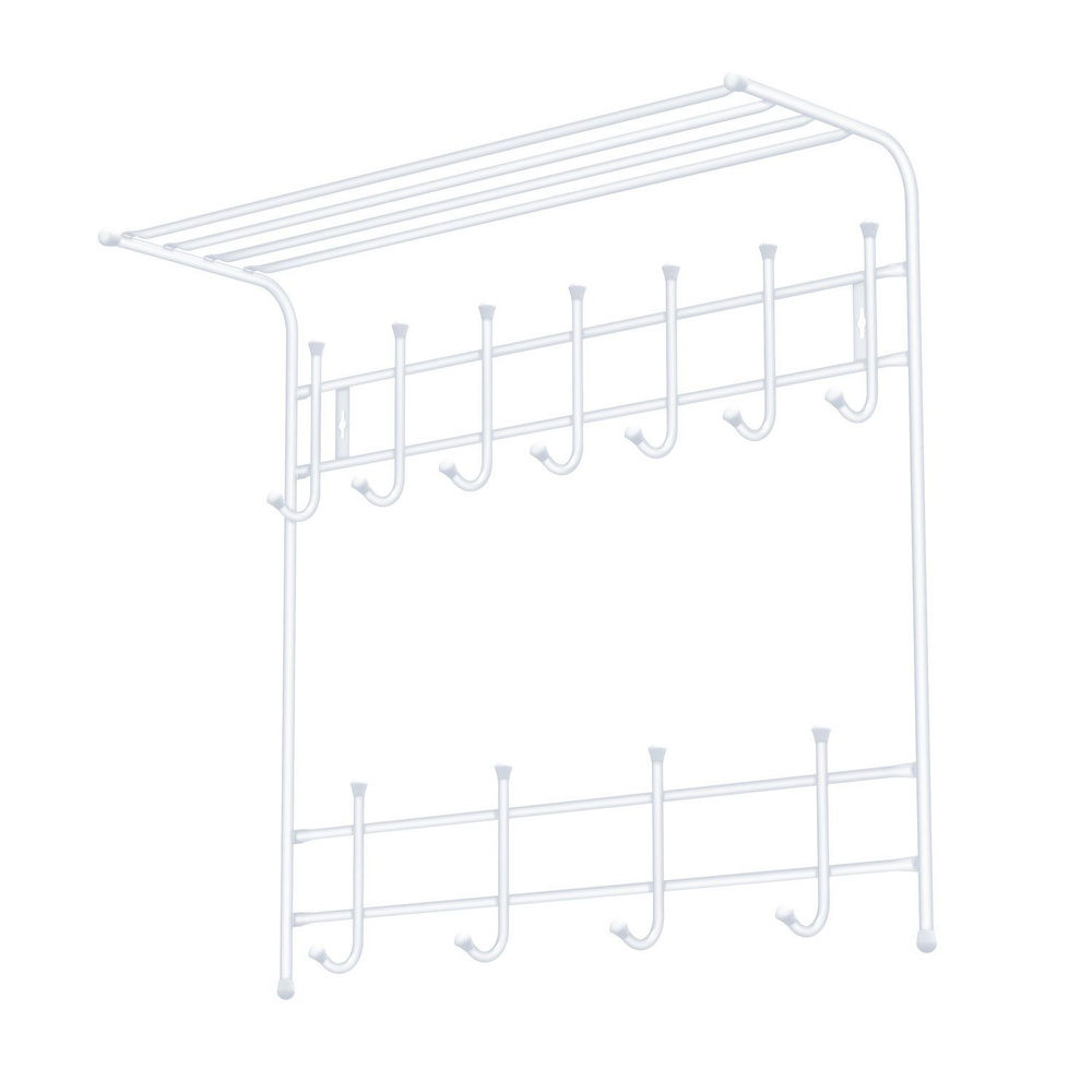 Вешалка металлическая настенная 2-х ярусная с полкой Ника 730х710х270мм, 11 крючков Матовый белый ВПТ11/МБ #1
