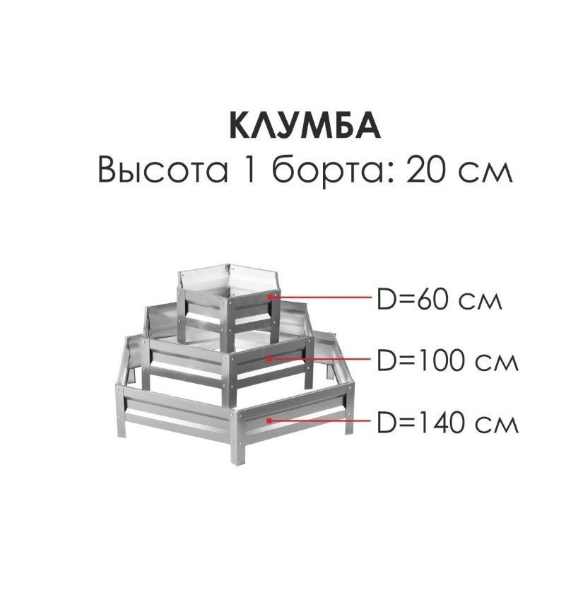 Север Грядка / Клумба трёхъярусная шестигранная оцинкованная, Высота 20см  #1