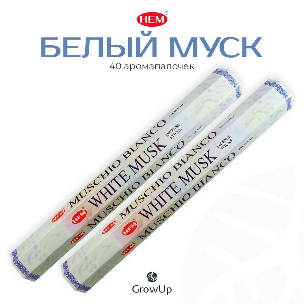 HEM Белый Мускус (Муск) - 2 упаковки по 20 шт - ароматические благовония, палочки, White Musk - Hexa #1