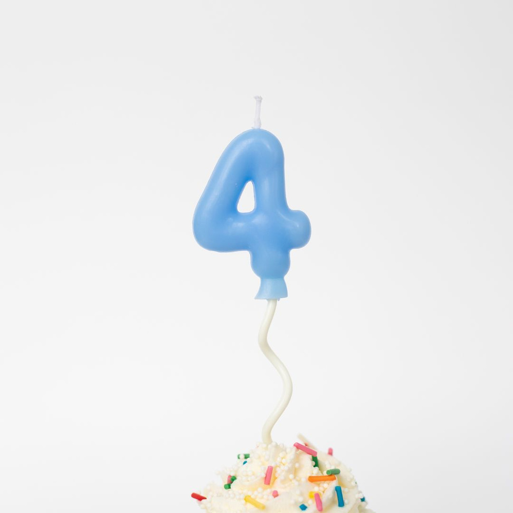 Свечи для торта на длинной палочке цифра 4, синяя #1