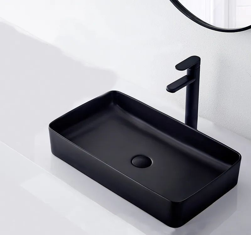 Керамическая раковина (умывальник) для ванной Rea Denis / Раковина накладная без перелива, цвет черный, #1