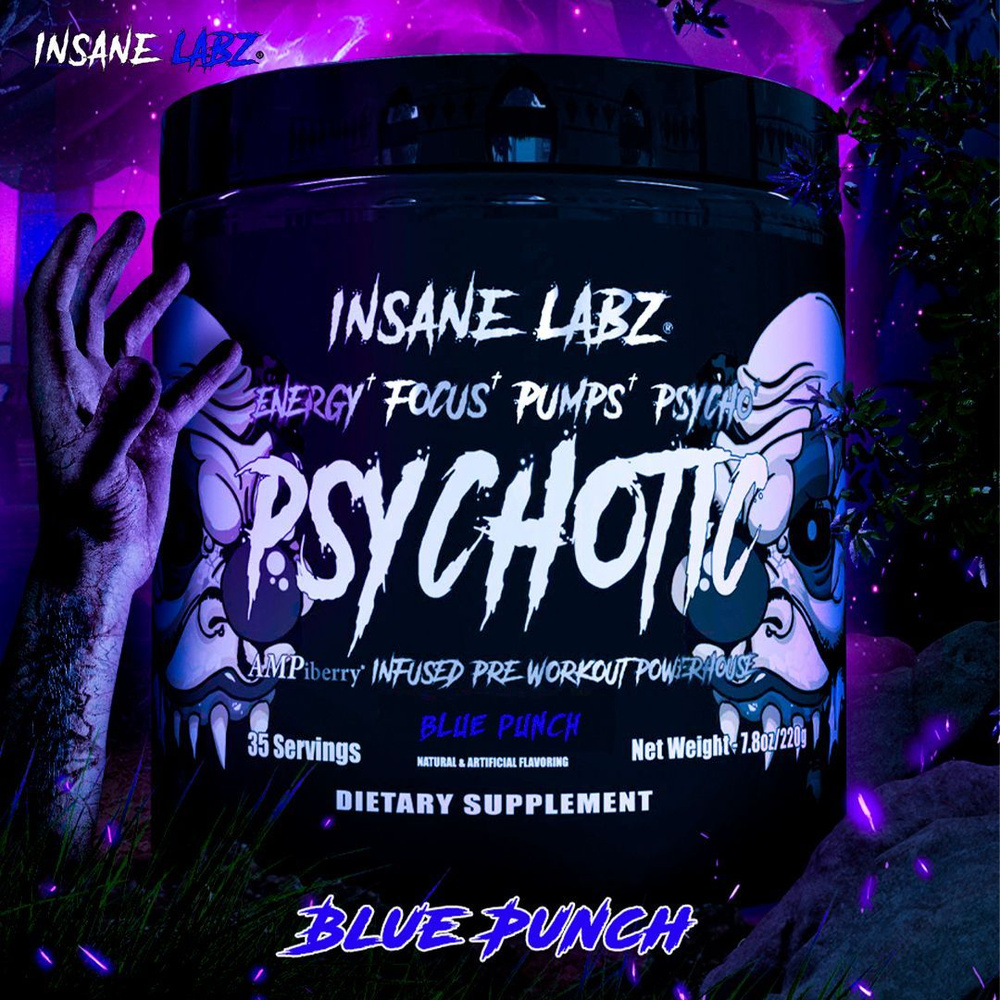 Предтренировочный комплекс Психотик блек Insane Labz Psychotic Black, Blue Rasbperry, 35 порций  #1