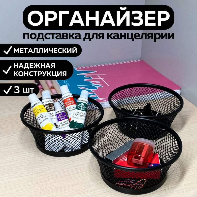 Подставка органайзер для канцелярии и мелочей, металлическая, черная  #1