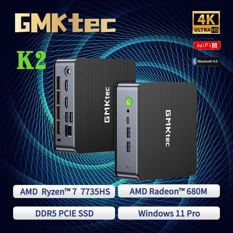 GMKtec ミニpc AMD Ryzen 7735HS Windows 11 Pro mini pc DDR5-4800 32GB 1TB  PCIe4.0 SSD 最大 4.75GHz 8コア 16スレッド ミニパソコン GMKtec NucBox K2 Wi-Fi6 BT5.2付き  小型ゲーミングPC HDMI(4K@60Hz) x2 Type-Cx1 (4K@60Hz)