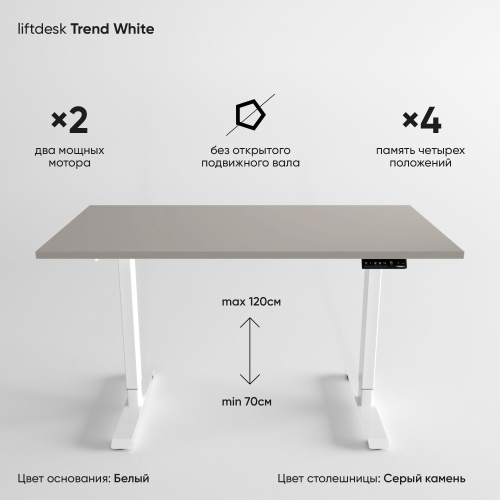 Компьютерный стол с регулировкой высоты для работы стоя сидя 2-х моторный liftdesk Trend Белый/Серый #1