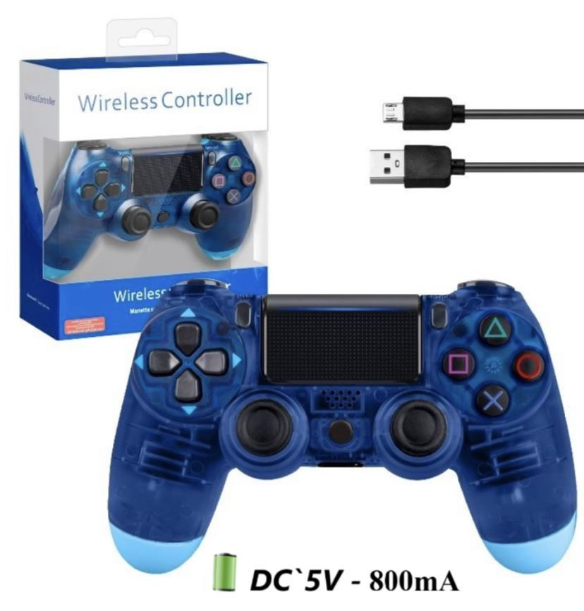 Джойстик PS4 DualShock беспроводной А, Проводной, Bluetooth, прозрачный, синий  #1