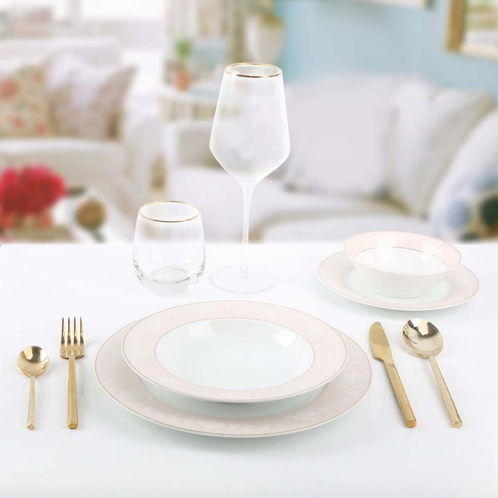 Набор столовой посуды для кухни Arya Pearl Elegant, 24 предмета на 6 персон, фарфор. Уцененный товар #1