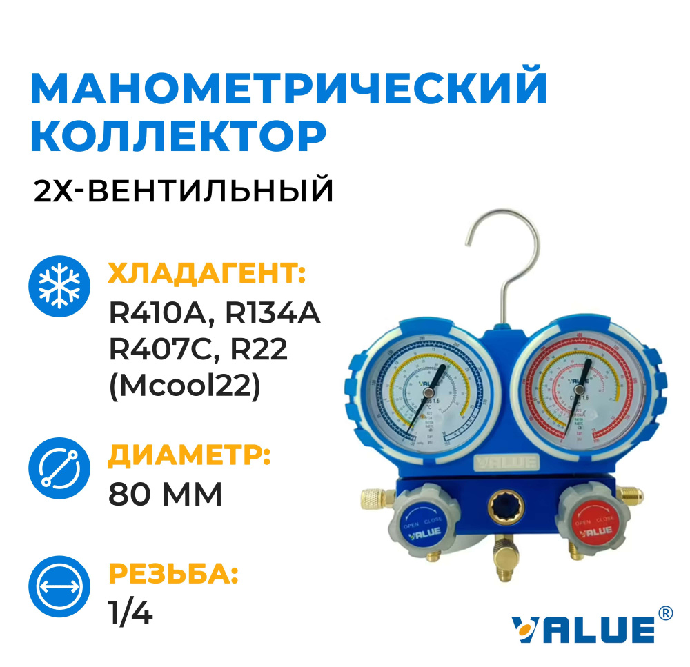 Манометрический коллектор двухвентильный Value VMG-2-R410A-03 (под R410a, R22, R134a, R407с)  #1