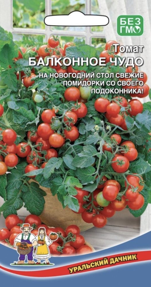 Томат БАЛКОННОЕ ЧУДО (Красное), 2 пакета, семена 20 шт, Уральский Дачник, для комнатного выращивания #1