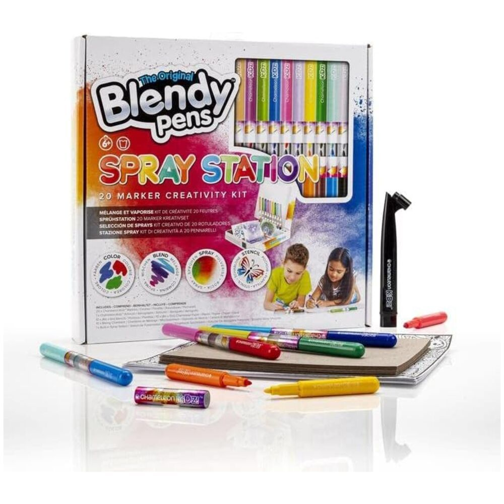 Набор фломастеров-хамелеонов Blendy pens (20 шт.) c трафаретами и аэрографом  #1