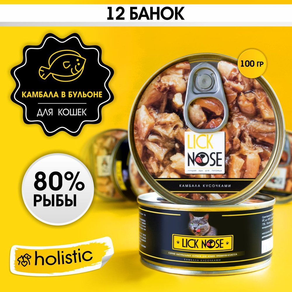 Корм для кошек влажный Lick Nose камбала (12шт х 100г) кусочки в бульоне -  купить с доставкой по выгодным ценам в интернет-магазине OZON (583753710)