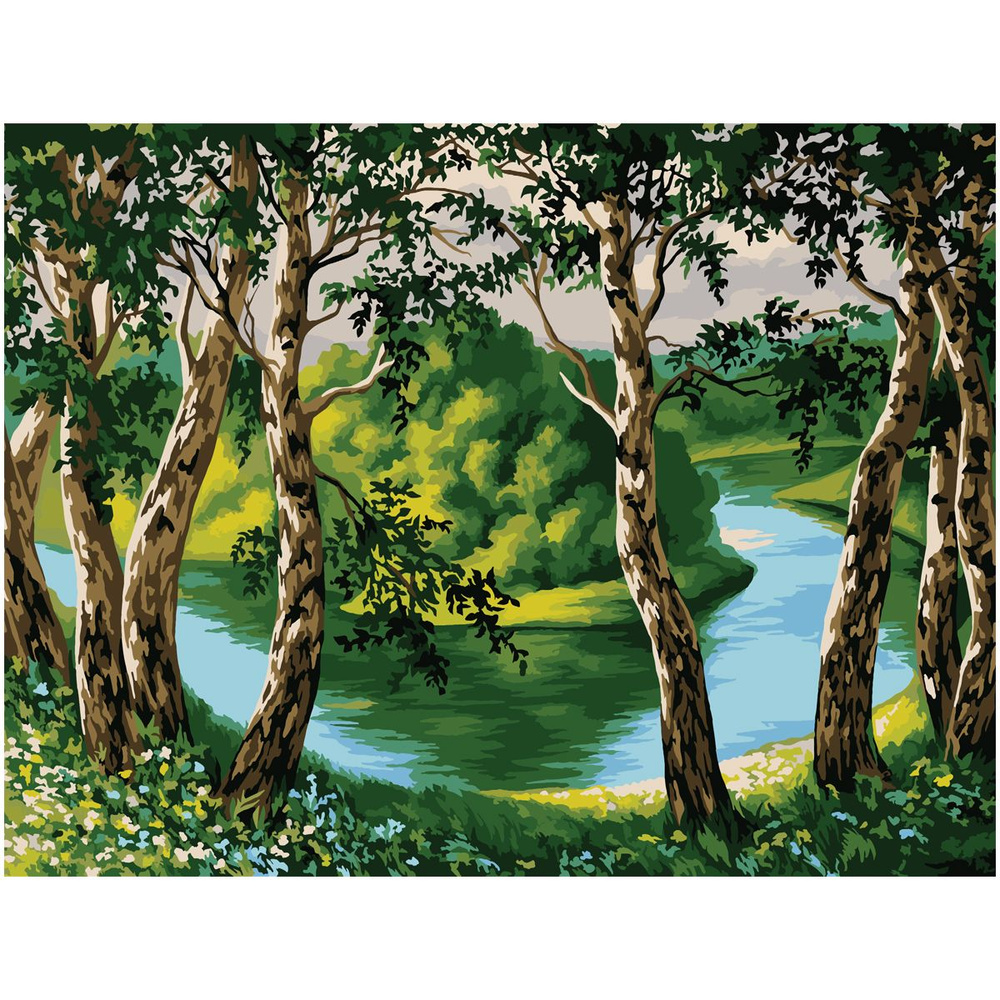 Картина по номерам на холсте ТРИ СОВЫ "Летний пейзаж", 30*40, с акриловыми красками и кистями  #1