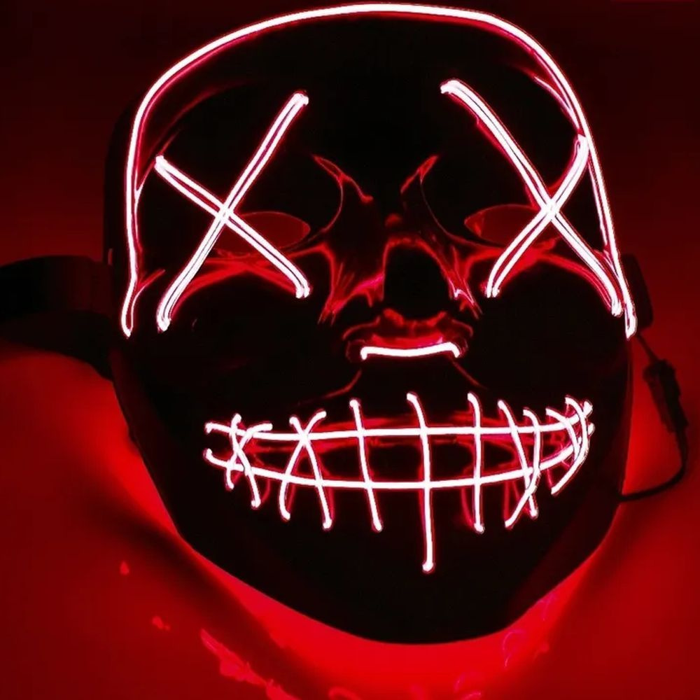 Светящаяся неоновая маска "Судная ночь" красного цвета 3 режима свечения  #1