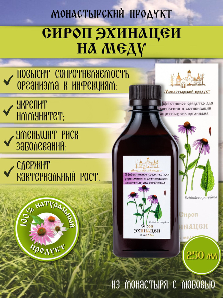 Сироп Эхинацеи на меду 250 мл, Монастырский продукт, противовоспалительное, антиоксидантное действие #1