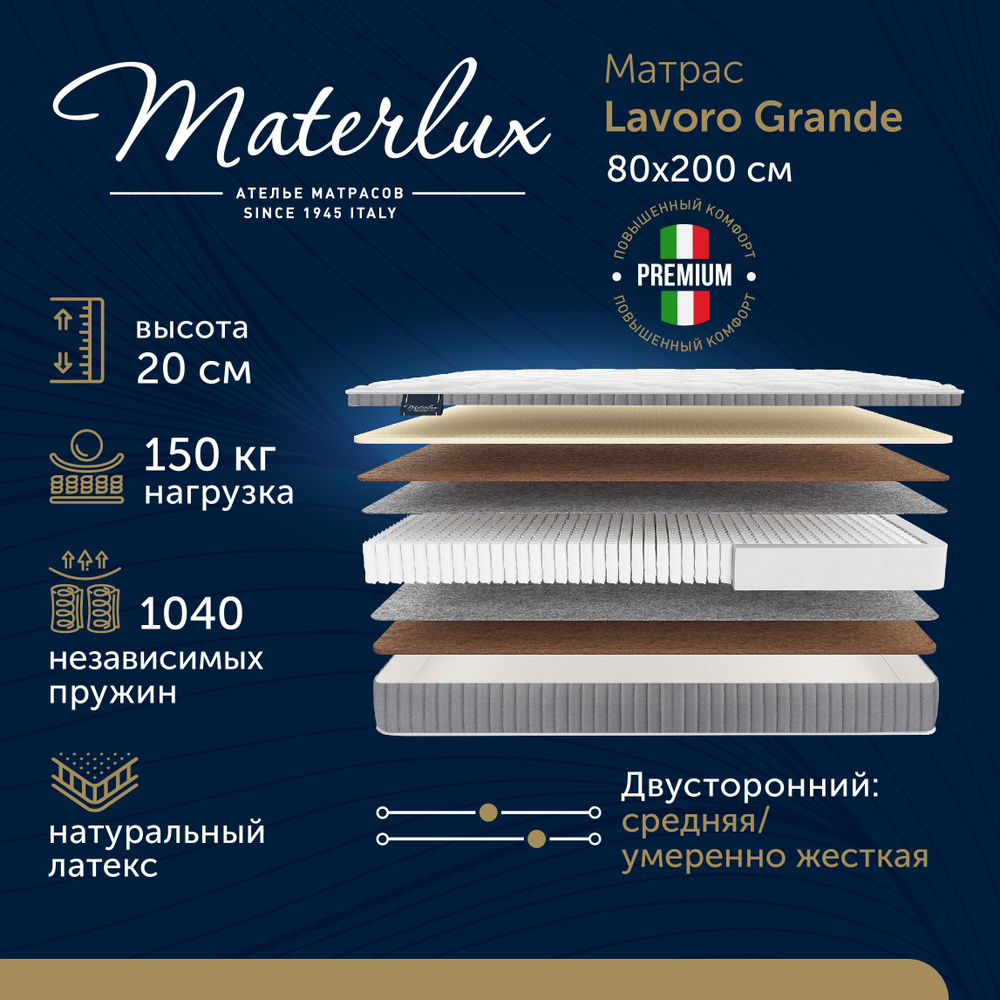 MaterLux Lavoro Grande 80х200, Независимые пружины, с натуральным латексом, двусторонний  #1