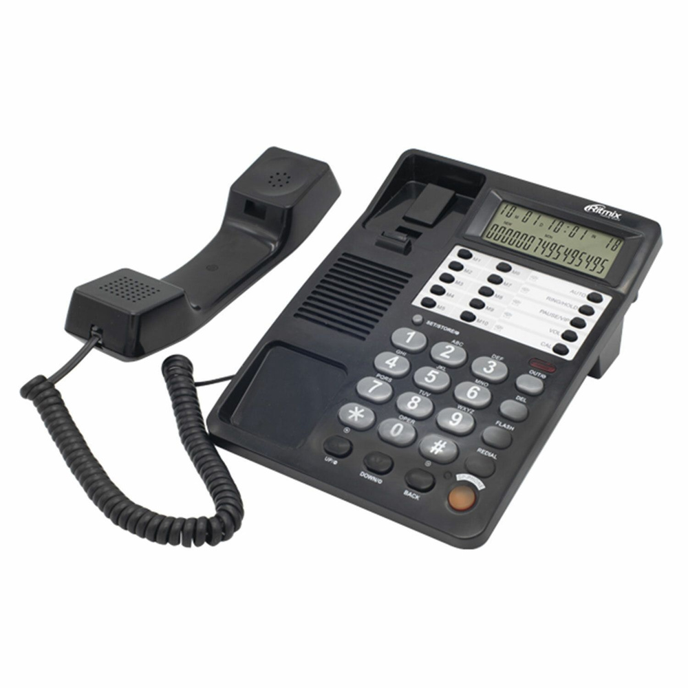 Телефон RITMIX RT-495 Black, АОН, спикерфон, память 60 номеров, тональный/импульсный режим, черный  #1