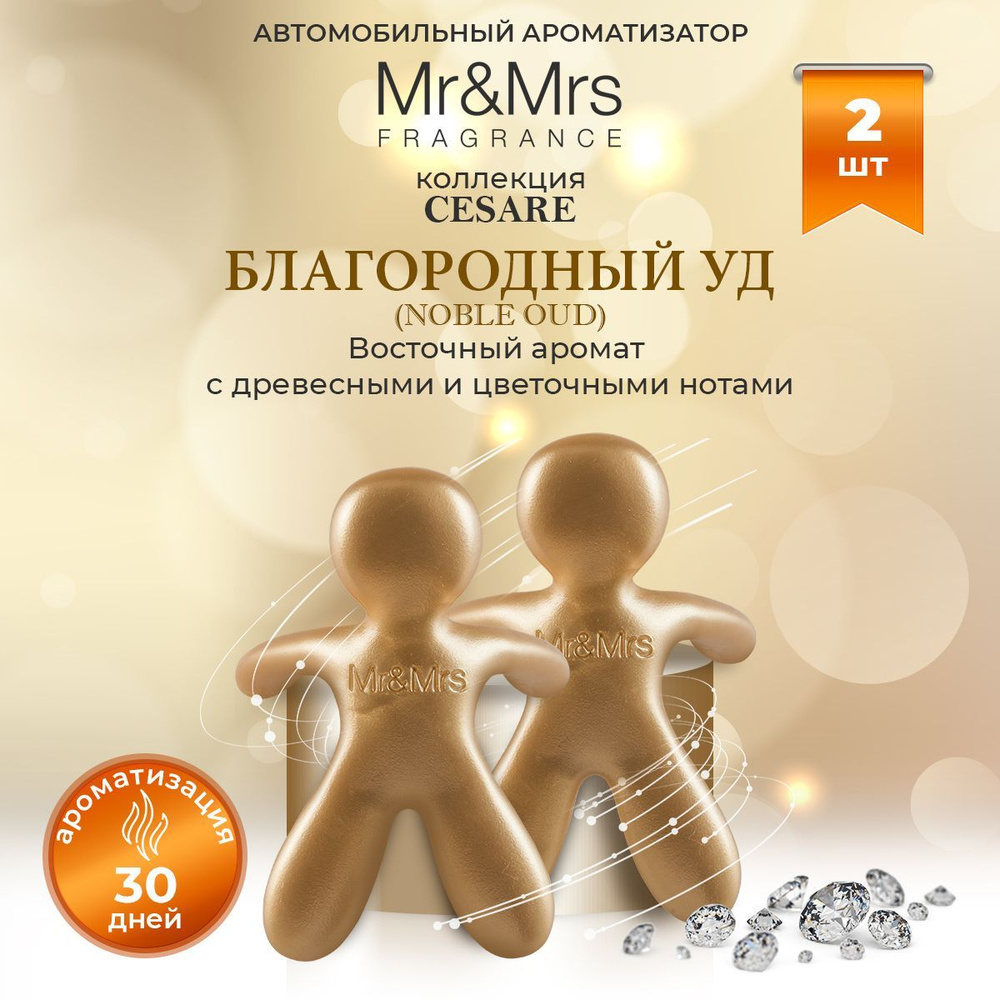 Ароматизатор для автомобиля на дефлектор человечек Mr&Mrs Fragrance Cesare Noble Oud Благородный Уд золото #1